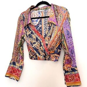 Zara Printed Paisley Wrap Top with Collar